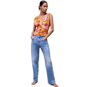 Zara Floral High Cut Bodysuit Slimming Draped Deep-V Swimsuit Sz Small NWT